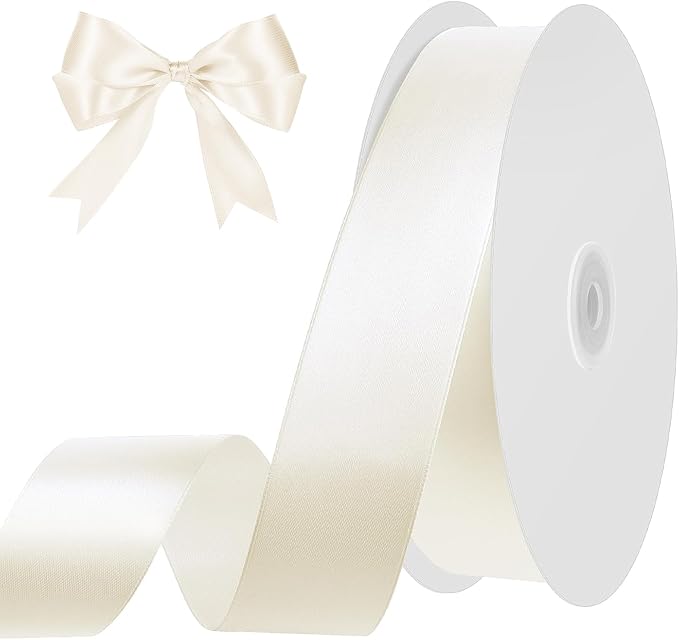 woric Ivory Satin Ribbon 1 Inch 50 Yards Cream Ribbon | Single-face Polyester by woric