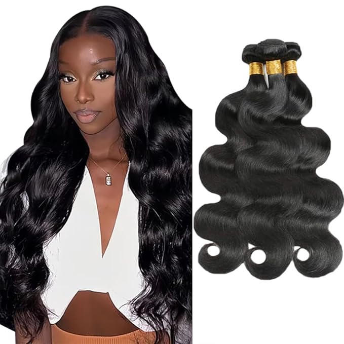 28 30 32 Inch Human Hair Bundles Natural Black Body Wave Bundles Brazilian Virgin Remy Hair Extensions Niegmeag Double Weft Color 1B Body Wave Bundle Hair Weave 300g