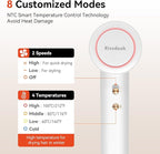 High Speed Hair Dryer - Ionic Hair Dryer for Women with brushless Motor, Fast Drying, Low Noise, Blow Dryer, with Magnetic Nozzle, Suitable for Home, Travel and Salon use(White)