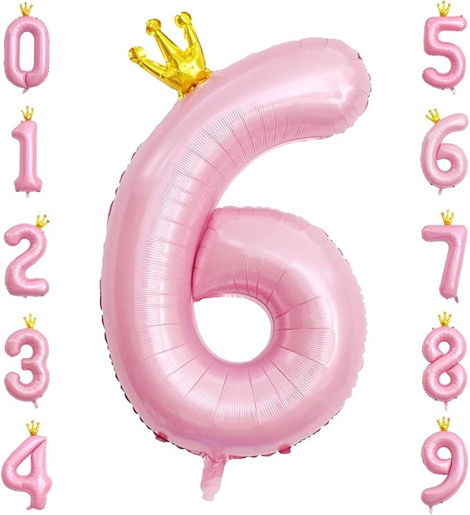 40 Inch Crown Pink Number 6 Balloon, Big Conjoined Light Pink Foil Mylar Helium by Unknown