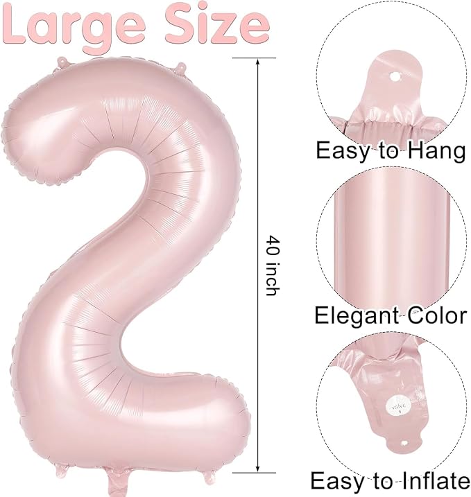 Light Pink Number 24 Balloon, 40 Inch Giant Mylar Number Balloons, Large Foil - Image 2