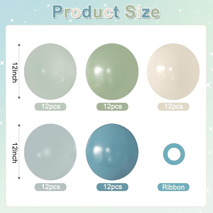 Sage Green Dusty Blue Balloons for Baby Shower Birthday Party Decorations | - Image 2