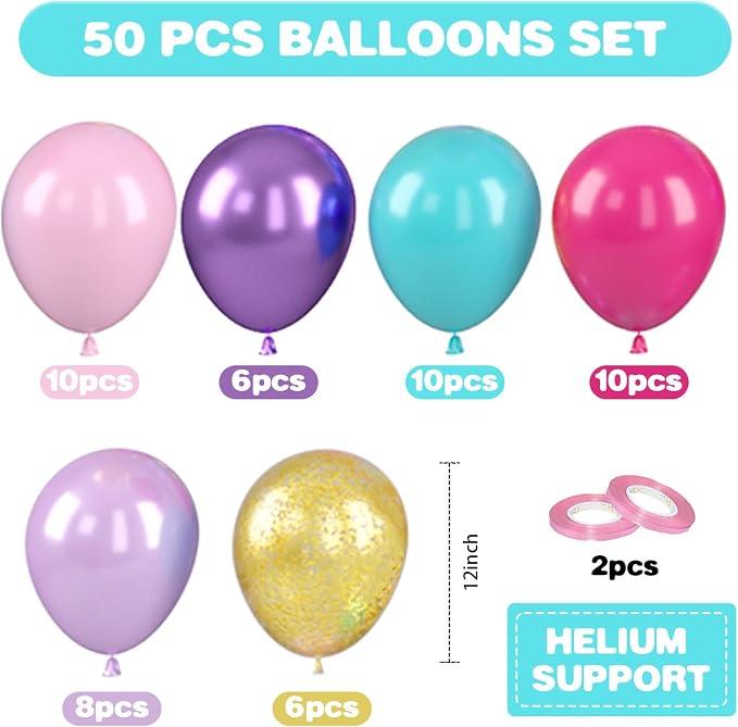 Teal Pink Purple Balloons, 12 Inch Princess Balloons, Pastel Pink Teal Purple - Image 2
