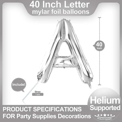 40 Inch Silver Letter A Balloons, DIY Phrase Foil Alphabet Letter A Balloons - Image 2