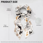 Cat Scarf Scrunchies for Women Paw Print 2 Piece Knotted Bow Hair Scrunchies Lightweight Bow Hair Tie with Knot Non Damage