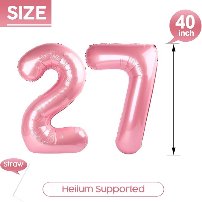 27 Balloon - Pastel Pink Birthday Number Balloons, 40 Inch Decorations | Pastel - Image 5