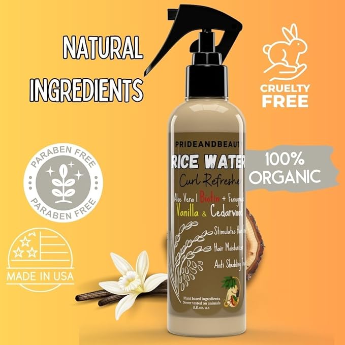 Rice Water For Hair Growth - Hair & Scalp Treatment, Rosemary Water Spray For Hair Growth, Infused with Biotin, Vegan Non-Greasy Spray Naturally Thicker hair. (Vanilla + Cedarwood, 4 OUNCES) (8 OUNCES, Vanilla Cedarwood)