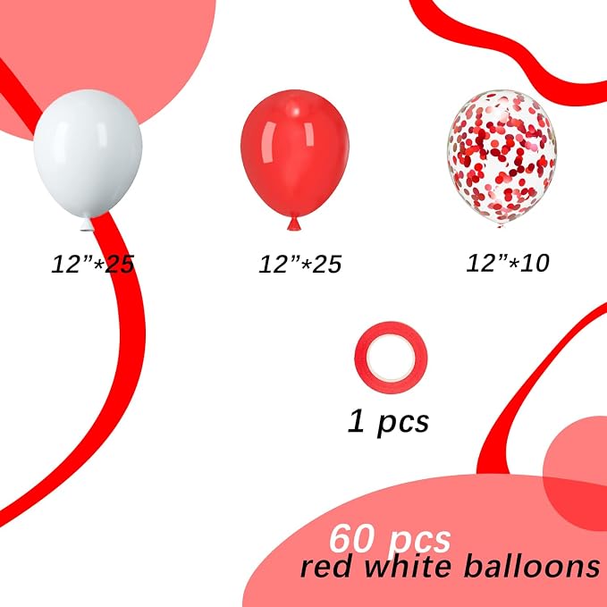 Red and White Balloons, Graduation, Valentine's Day Party Decorations - Image 2