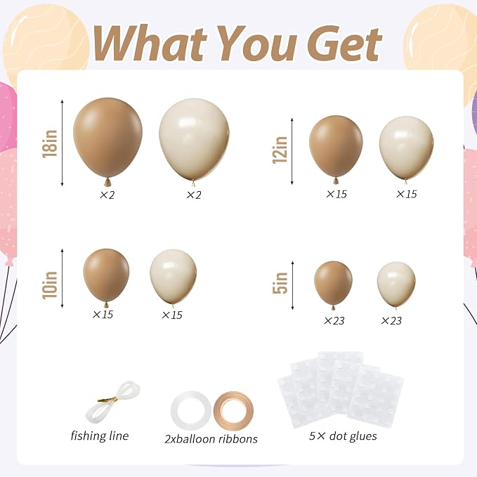 110pcs Light Brown and Sand White Balloons kit, 18/12/10/5 Inch Balloons | - Image 2