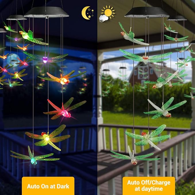 Toodour Solar Wind Chimes Outdoor, Color Changing Solar Lights Dragonfly | Gifts - Image 4