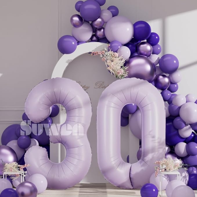 SUWEN 40 Inch Light Purple Lavender Big 30 Balloon Number Foil Helium 0-9 | - Image 4