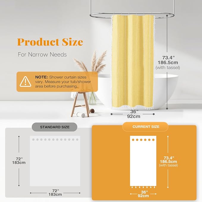 Small Boho Linen Heavy Duty Cloth Shower Curtain Set, 330GSM Linen Blend - Image 3