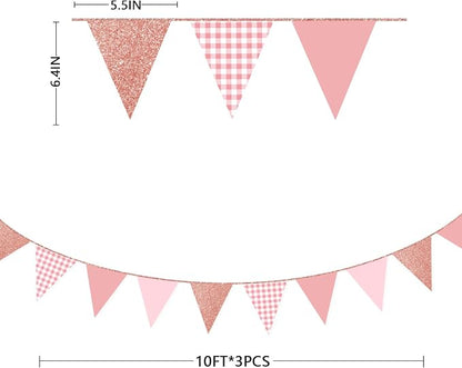 Dusty Rose Pink Buffalo Plaid Rose Gold Party Decorations Pennant Banner Flag - Image 2