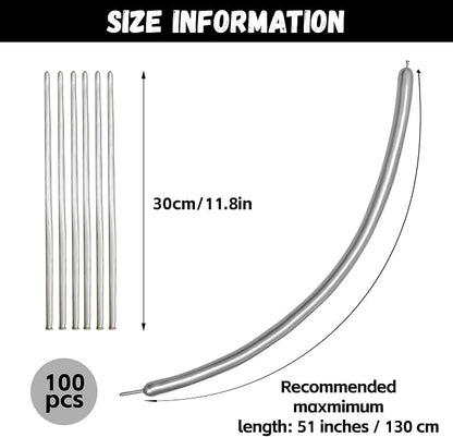 100pcs Metallic Long Balloons for Balloon Animals, Chrome 260 Balloons Art Kit - Image 2