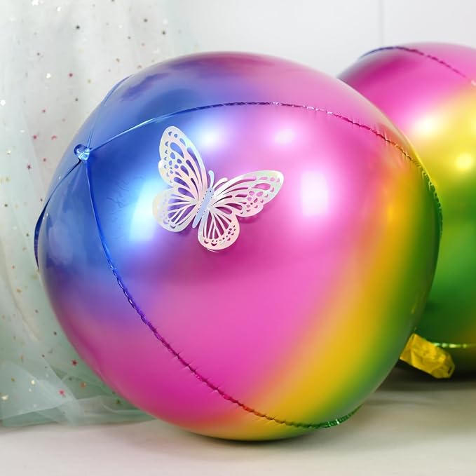 6Pcs Gradient Rainbow Round Foil Balloons, Metallic Multicolor Iridescent Mylar - Image 4