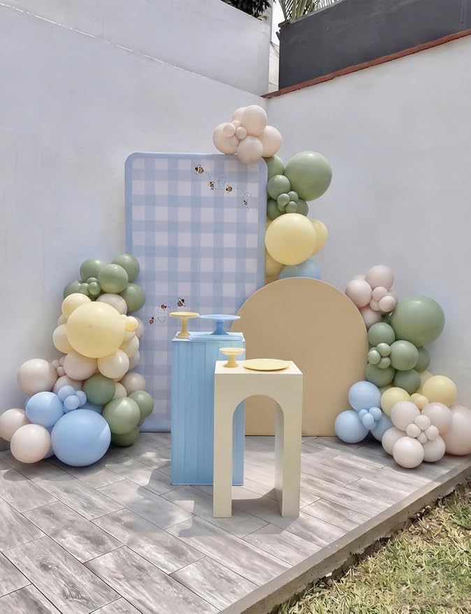 Sage Green Blue Yellow Balloons, Pastel Yellow Balloons, Sand White Balloons - Image 2