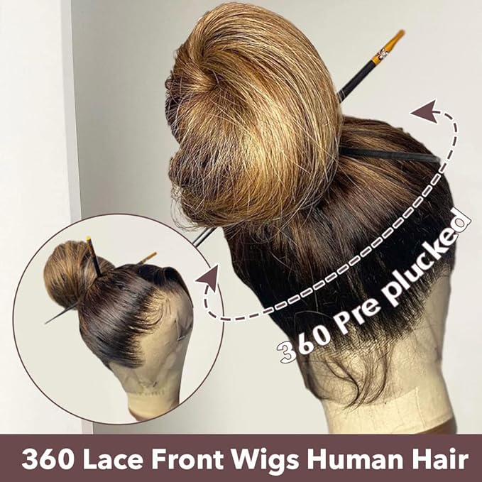 AMIRTY 250 Density 360 Lace Front Wigs Human Hair Pre Plucked Honey Blonde Body Wave Lace Front Wigs with Baby Hair Full 360 Glueless HD Transparent Lace Front Wigs for women 4/27