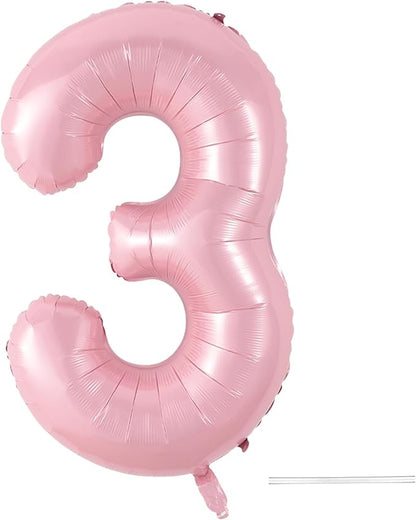 Light Pink 3 Balloon, 40 Inch Large Pastel Pink Foil Helium Number Balloons 0-9 by KYGNE