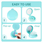RHOS Folding Brush with Mirror for Women, Men & Kids - Compact, Portable, and Foldable for Travel, Purse or Pocket (Blue)