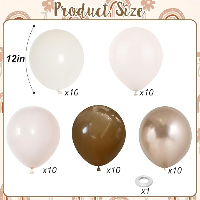 Neutral Brown Balloons, 12 Inch Brown Gold Sand White Cream Beige Ivory Helium - Image 2