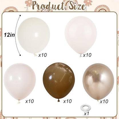 Neutral Brown Balloons, 12 Inch Brown Gold Sand White Cream Beige Ivory Helium - Image 2