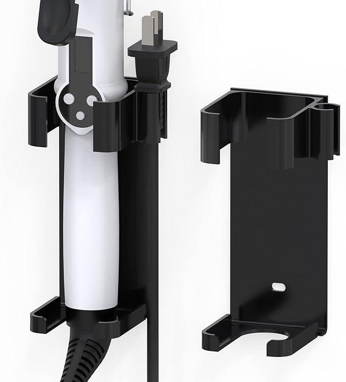 2 Pack Hair Tool Organizer Wall Mount, Adhesive Holder for Curling Iron, Flat Iron, Straightener, Damage-Free Bathroom Vanity Storage with Cord Wrap (Black)