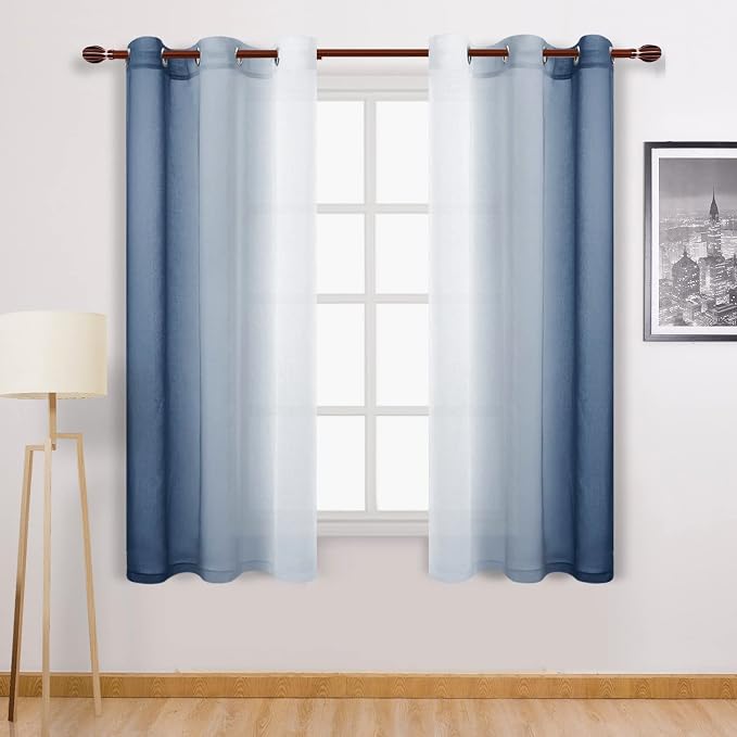 DWCN Blue Faux Linen Ombre Sheer Curtains by DWCN