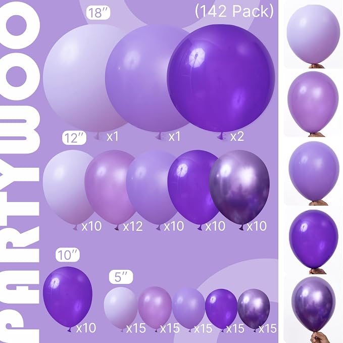 PartyWoo Purple Balloon Arch Kit 142pcs Dark Purple Balloons | Royal Light - Image 2