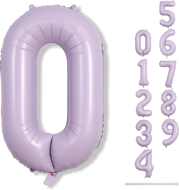 Pastel Purple Number 0 Balloons 40 Inch, Large Lilac Number Balloons 0-9 Set by Lingqiang