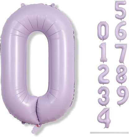 Pastel Purple Number 0 Balloons 40 Inch, Large Lilac Number Balloons 0-9 Set by Lingqiang