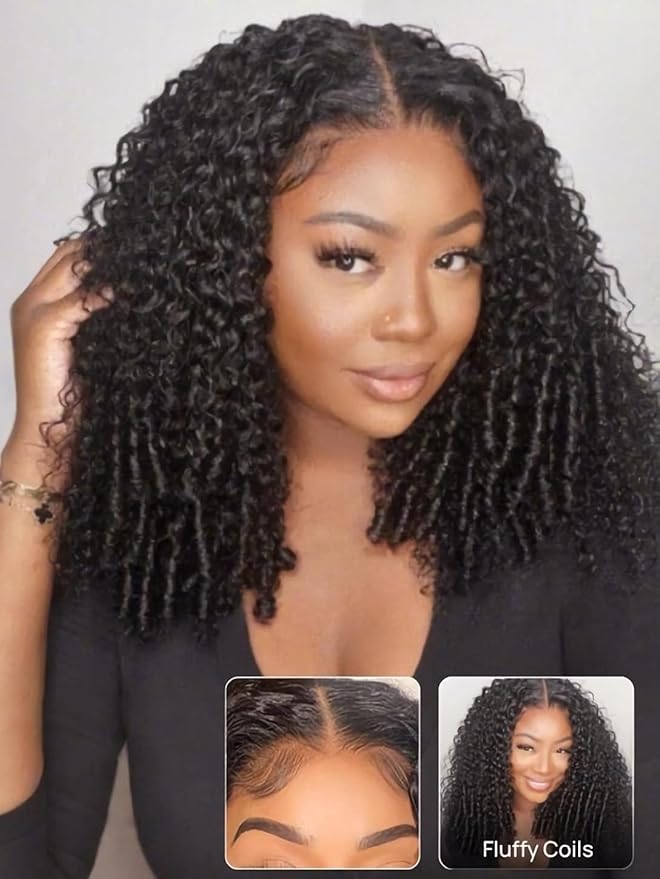 Julia Hair 7x5 Lace Water Curly Texture Wig With Finger Coil Ends Glueless Wigs Human Hair Put On and Go Invisible Lace Pre Plucked Pre Cut Bleached Knots Natural Hairline 22 Inch
