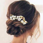 Evild Gold Bridal Hair Pins Pearl Wedding Hair Pieces Leaf Hair Accessories for Women (Pack of 3)