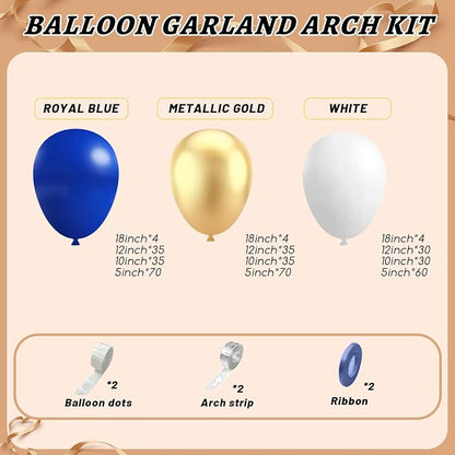 412Pcs Royal Blue and Gold Balloons Arch Garland Kit, 5 10 12 18 inch blue and - Image 2