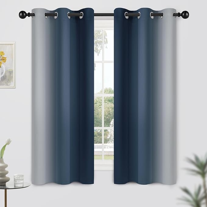 Yakamok Ombre Curtains Navy Blue and Greyish White - Image 2