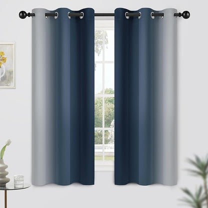 Yakamok Ombre Curtains Navy Blue and Greyish White - Image 2