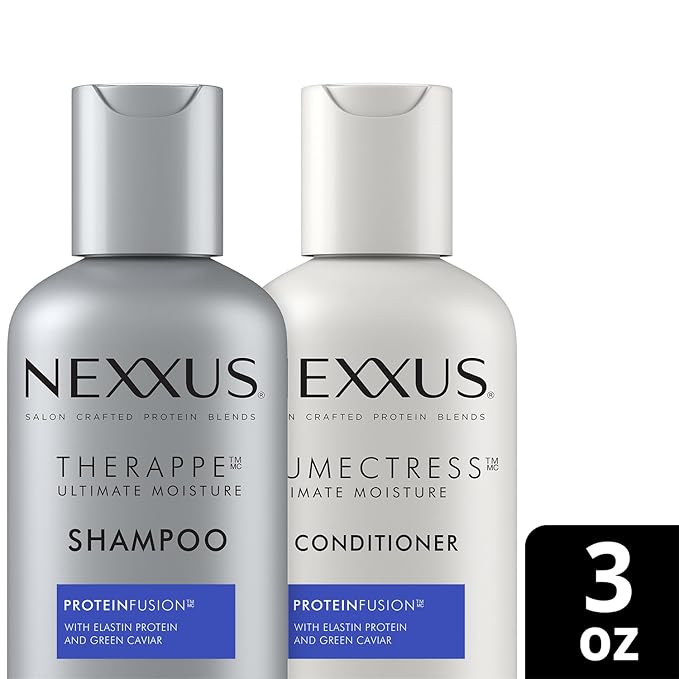 Nexxus Therappe Shampoo and Humectress Conditioner, Travel-Size – Ultimate Moisture for Dry Hair with Elastin Protein and Green Caviar, 3 Oz Ea