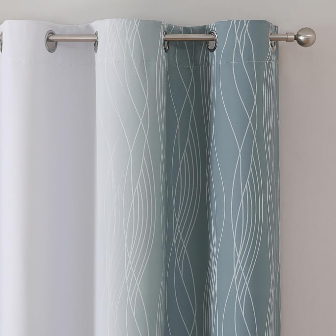 Stone Blue and Greyish White Gradient Room Darkening Blackout - Image 4