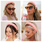 Spa Headbands for Washing Face or Makeup, Sponge Bubble Skincare Headbands, Puffy Terry Cloth Hairband for Women, Skin Care Makeup Headwear Hair Accessories for Girls(Orange Pink)
