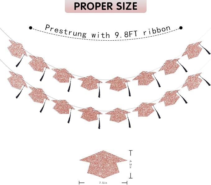 Graduation Decorations Class of 2026 Rose Gold Graduation Cap Banner - Image 4