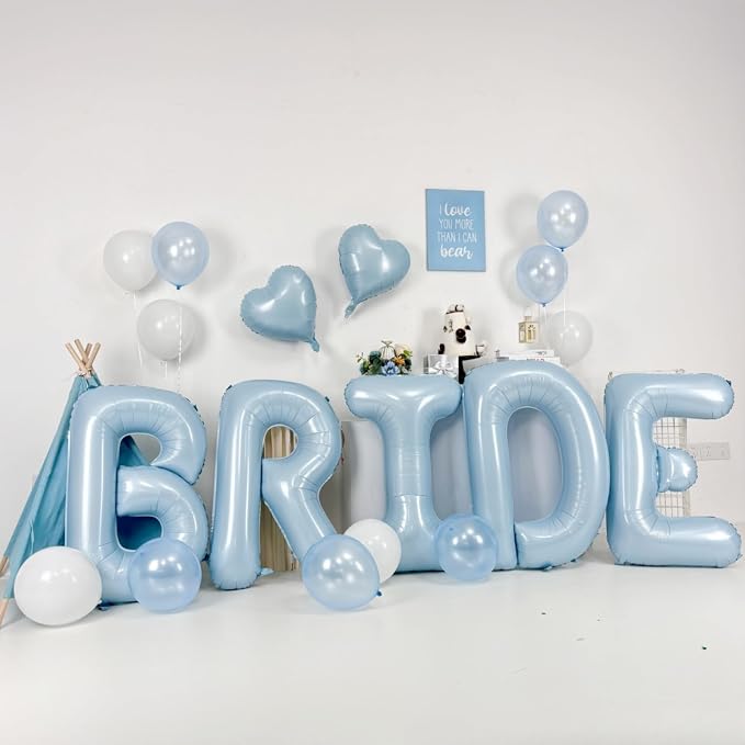 40 Inch Baby Blue BRIDE Balloons, Large Light Pastel Bride Foil Helium Balloon - Image 5