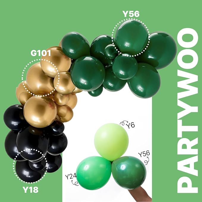 PartyWoo Black Gold and Green Balloons 66pcs Black Gold Green Balloons | - Image 3