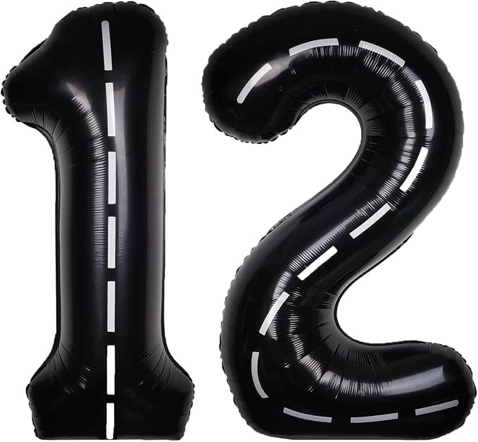 Race Car 40 Inch Black 12 Big Large Helium Balloon Number 0-9 | Track Giant by SULALABOO