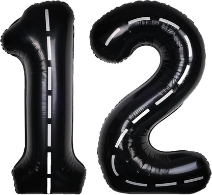 Race Car 40 Inch Black 12 Big Large Helium Balloon Number 0-9 | Track Giant by SULALABOO