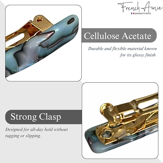 French Amie Small 2 1/4 Inches Celluloid Handmade Golden Brown, Tokyo, Onyx, Opera, Pearl Black, Ivory, Finish Automatic Hair Clip Hair Barrette (Gray Magma)