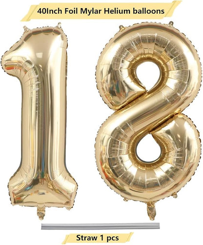 Light Gold 18 Number Balloons 40 Inch Giant Champagne Gold Birthday Numbers | - Image 4