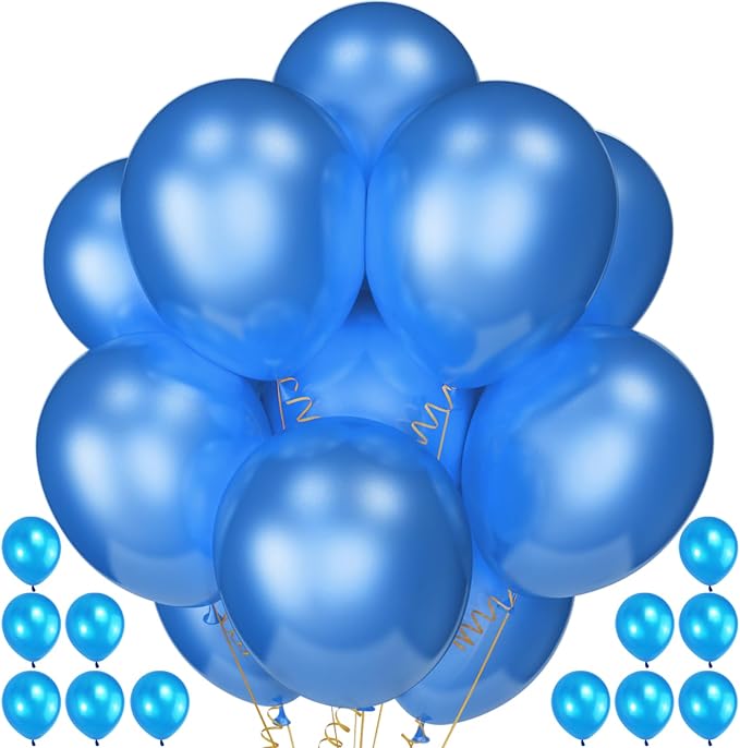 120 Pack Pearl Blue Balloons, Bright 12 inch Royal Blue Latex Party Balloons by Qikoolaa