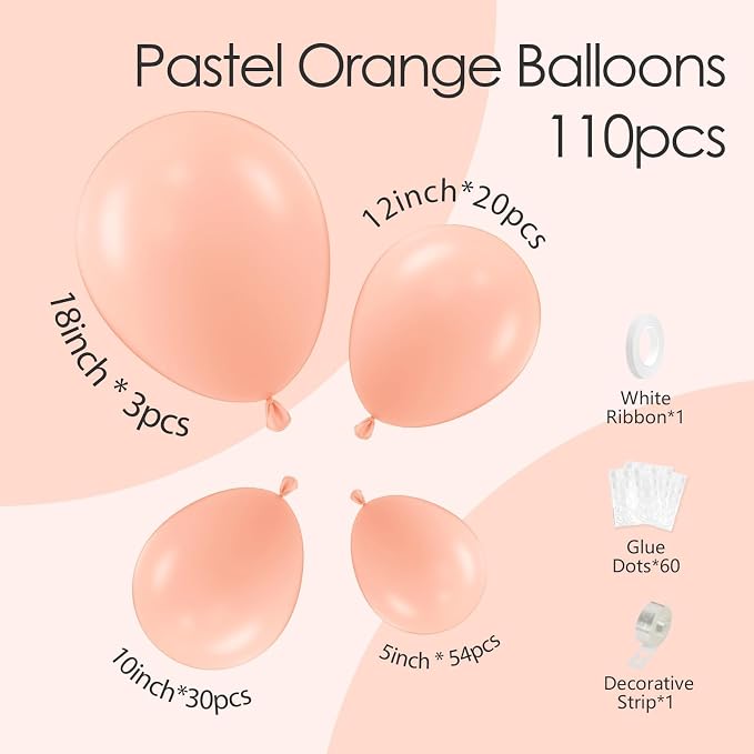110pcs Peach Balloons, 18 12 10 5 inch Pastel Orange Balloons Different Sizes - Image 2