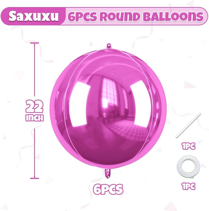 Hot Pink Round Foil Balloons, 22 Inch Pink Metallic Balloons, Sphere Ball - Image 2