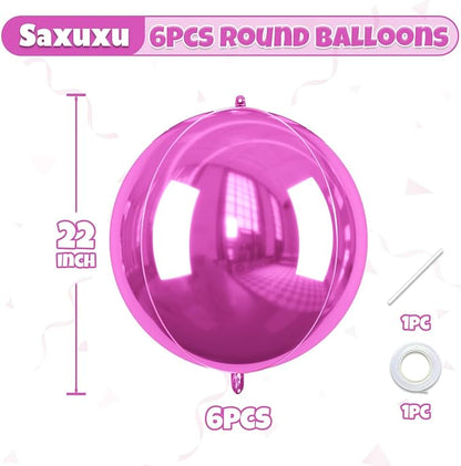 Hot Pink Round Foil Balloons, 22 Inch Pink Metallic Balloons, Sphere Ball - Image 2