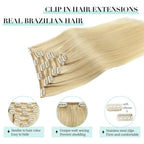 DOORES Clip in Hair Extensions Bleach Blonde 100g 7pcs 14 Inch Real Human Hair Extensions Straight Natural Remy Weft